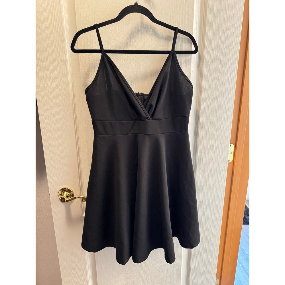 Black Fit & Flare Mini Dress | Deep V Neck Spaghetti Strap Party Dress